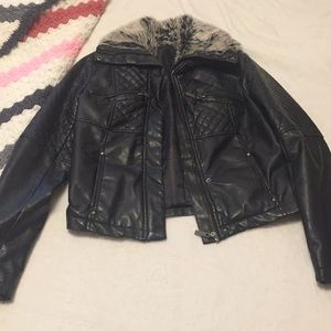 Faux Fur Faux Leather Jacket